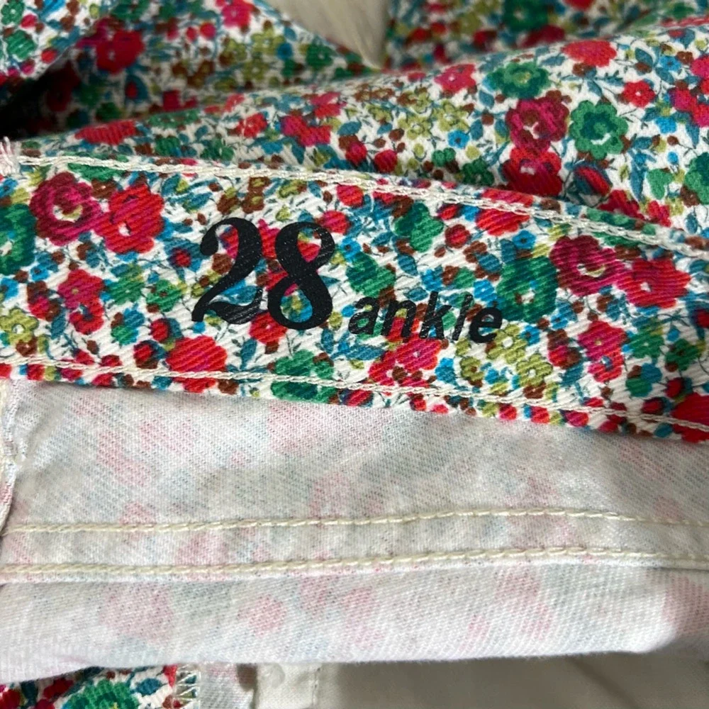 J.Crew Womens Toothpick Ankle Jeans Green Red Floral Pockets Denim 28 New